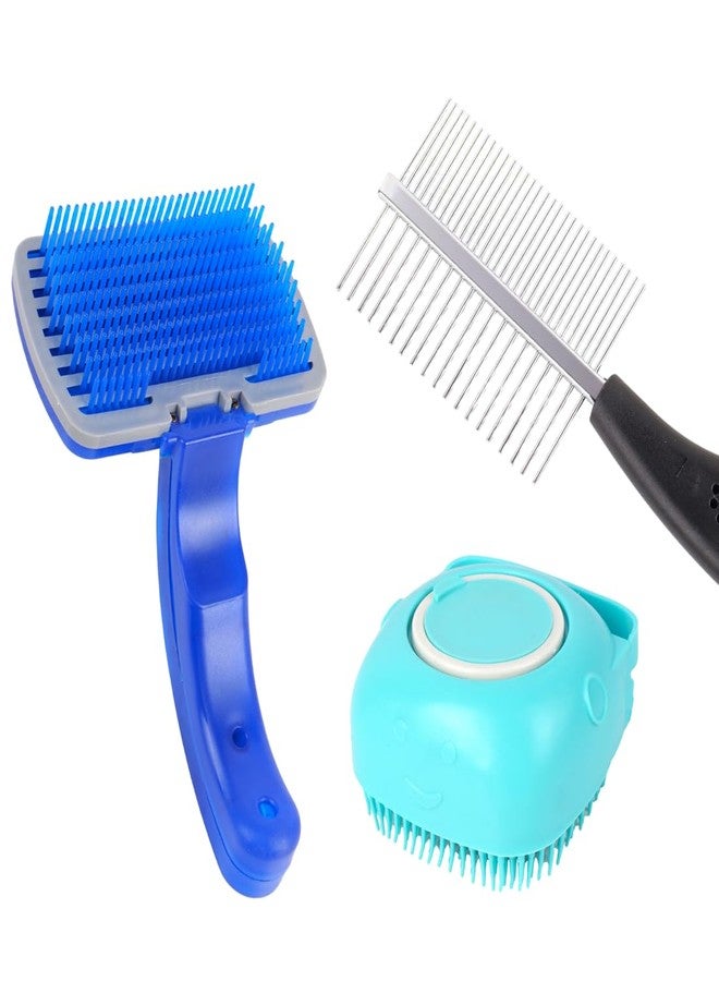 REGIIS Professional Pet Grooming Brush Set, Self-Cleaning Dog Brush with Ergonomic Handle, Blue and Turquoise, Dual Brush Design for Dogs(3 PACK) - Image 1